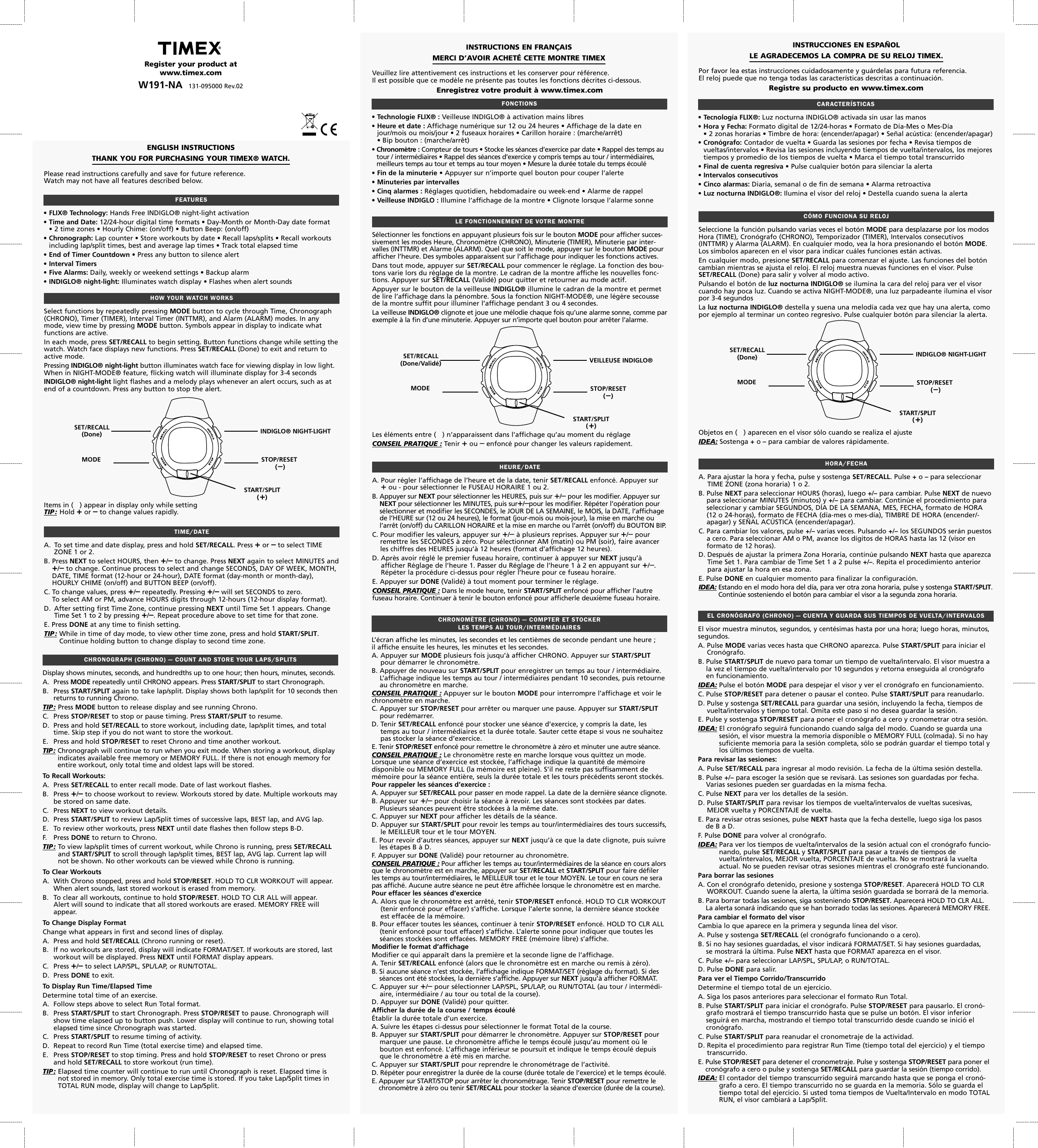 Page 1 of 2 - Timex Timex-Ironman-100-Lap-User-Guide- W191_NA_Rev02  Timex-ironman-100-lap-user-guide