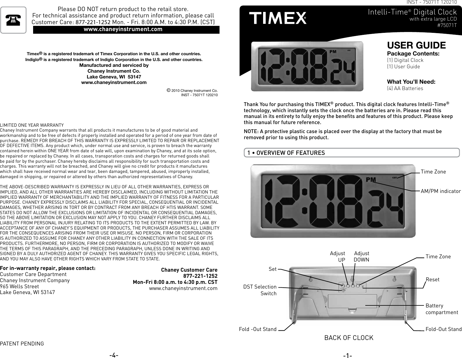 Page 1 of 2 - Timex Timex-Timex-Clock-75071T-Users-Manual-  Timex-timex-clock-75071t-users-manual