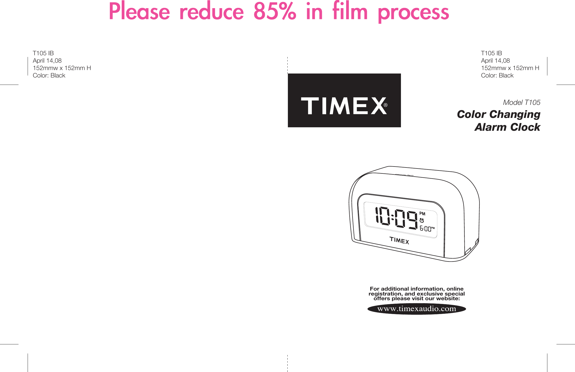 Timex Color Change Alarm Clock T105Wx Users Manual