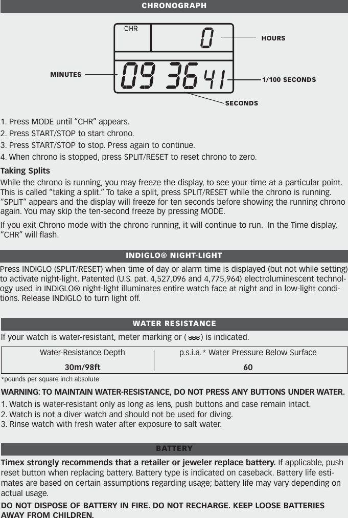 Timex W 116 Users Manual English