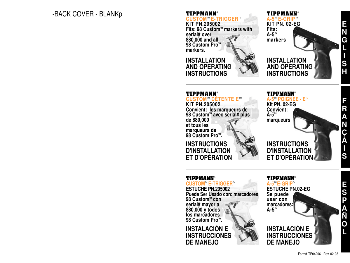 Tippmann 98 E Grip Installation Users Manual