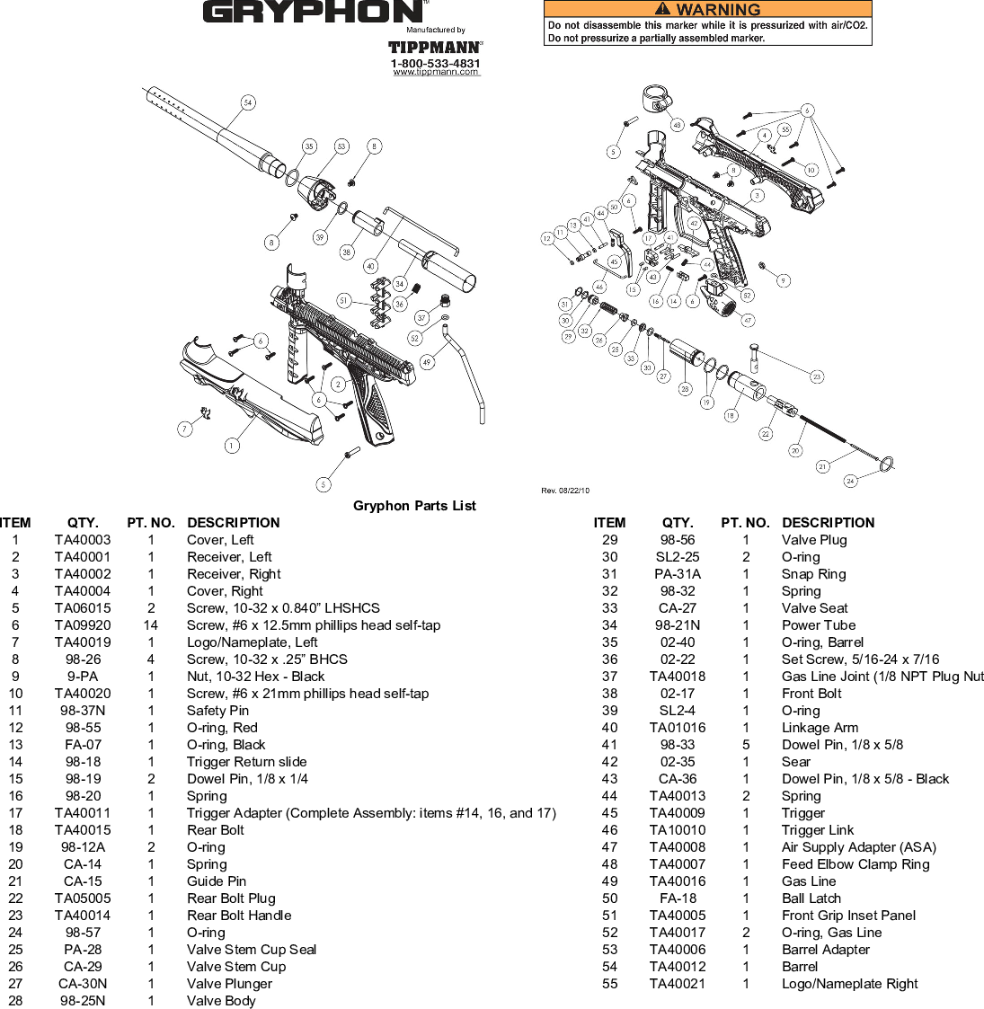 Page 2 of 2 - Tippmann Tippmann-Gryphon-Parts-List-Users-Manual- Gryphon_Parts List_082210  Tippmann-gryphon-parts-list-users-manual