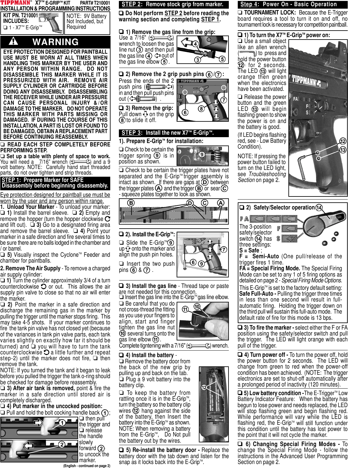 Page 1 of 2 - Tippmann Tippmann-X7-E-Grip-Users-Manual- 07-03-07-ToJeffForReview--X7EgripKitInst  Tippmann-x7-e-grip-users-manual
