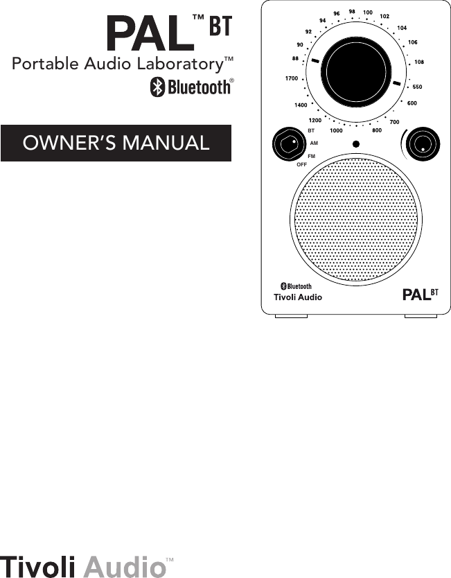 Page 1 of Tivoli Audio PALBT Portable AM/FM Radio with Bluetooth User Manual 