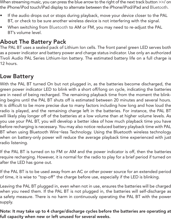 Page 10 of Tivoli Audio PALBT Portable AM/FM Radio with Bluetooth User Manual 