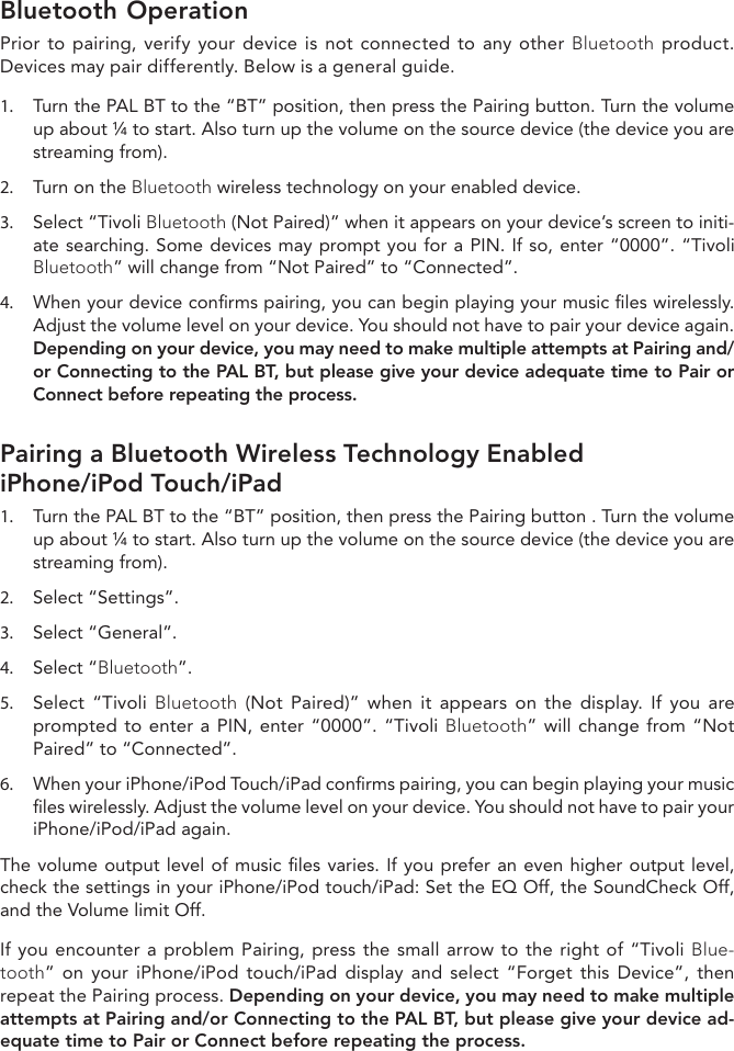 Page 9 of Tivoli Audio PALBT Portable AM/FM Radio with Bluetooth User Manual 