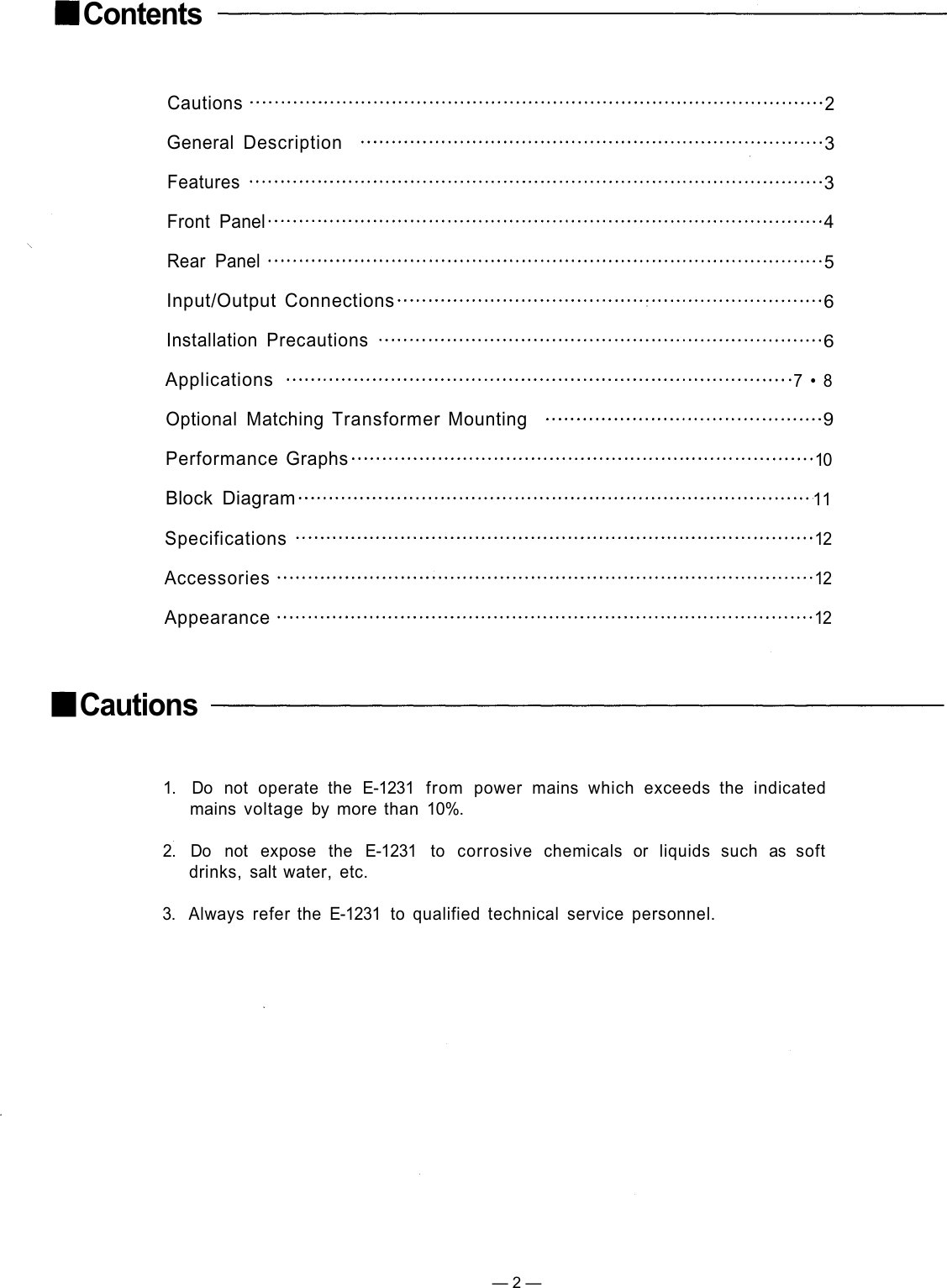 Page 2 of 12 - Toa-Electronics Toa-Electronics-1000-Series-Users-Manual- E-1231  Toa-electronics-1000-series-users-manual