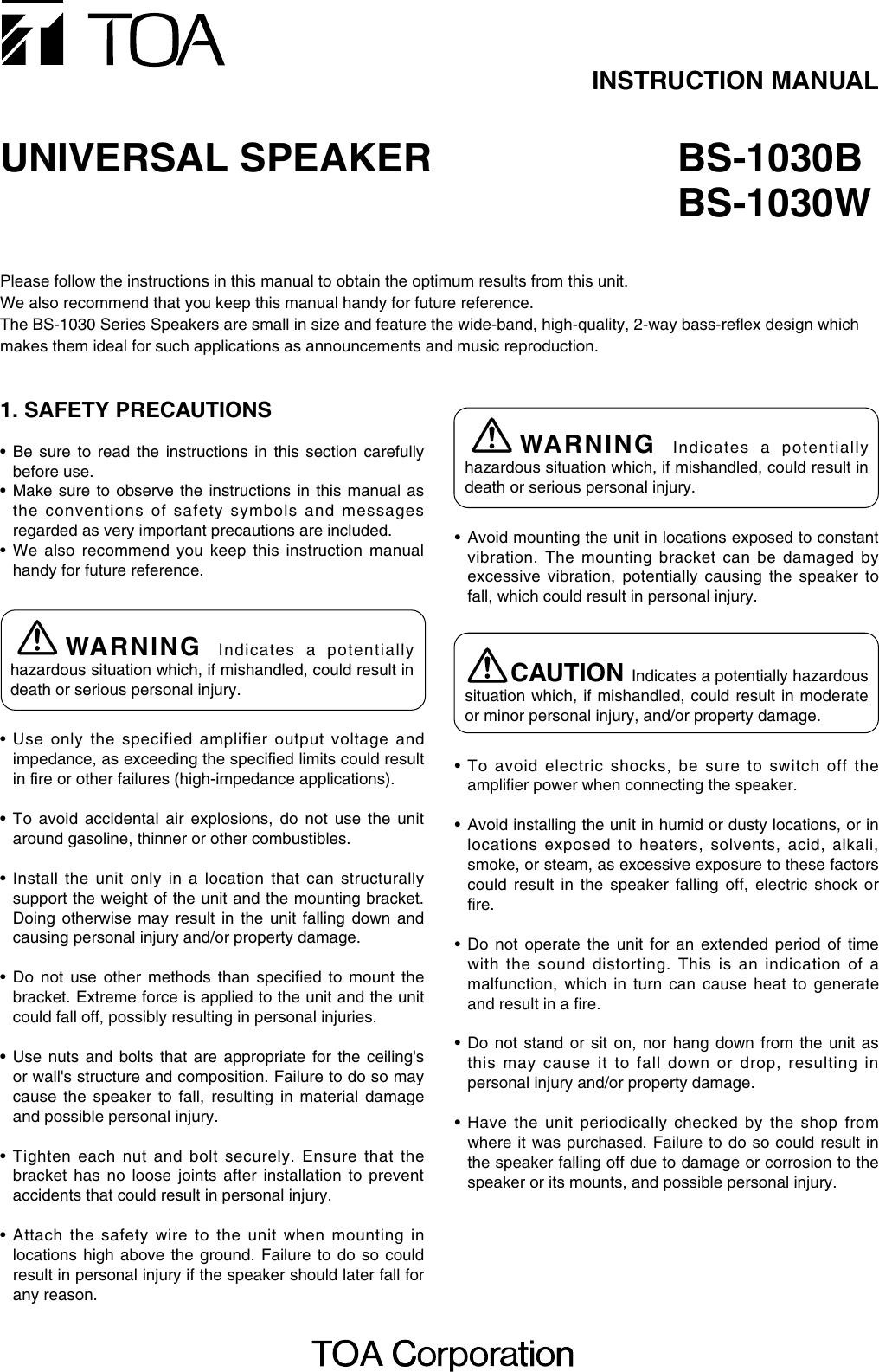 Page 1 of 4 - Toa-Electronics Toa-Electronics-Bs-1030B-Users-Manual-  Toa-electronics-bs-1030b-users-manual