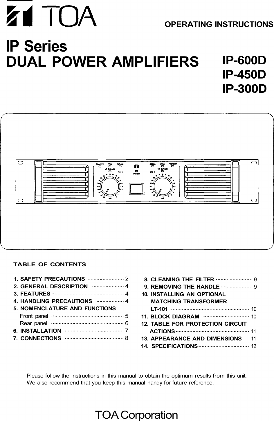 Toa Electronics Ip 300d Users Manual 300 450 600d