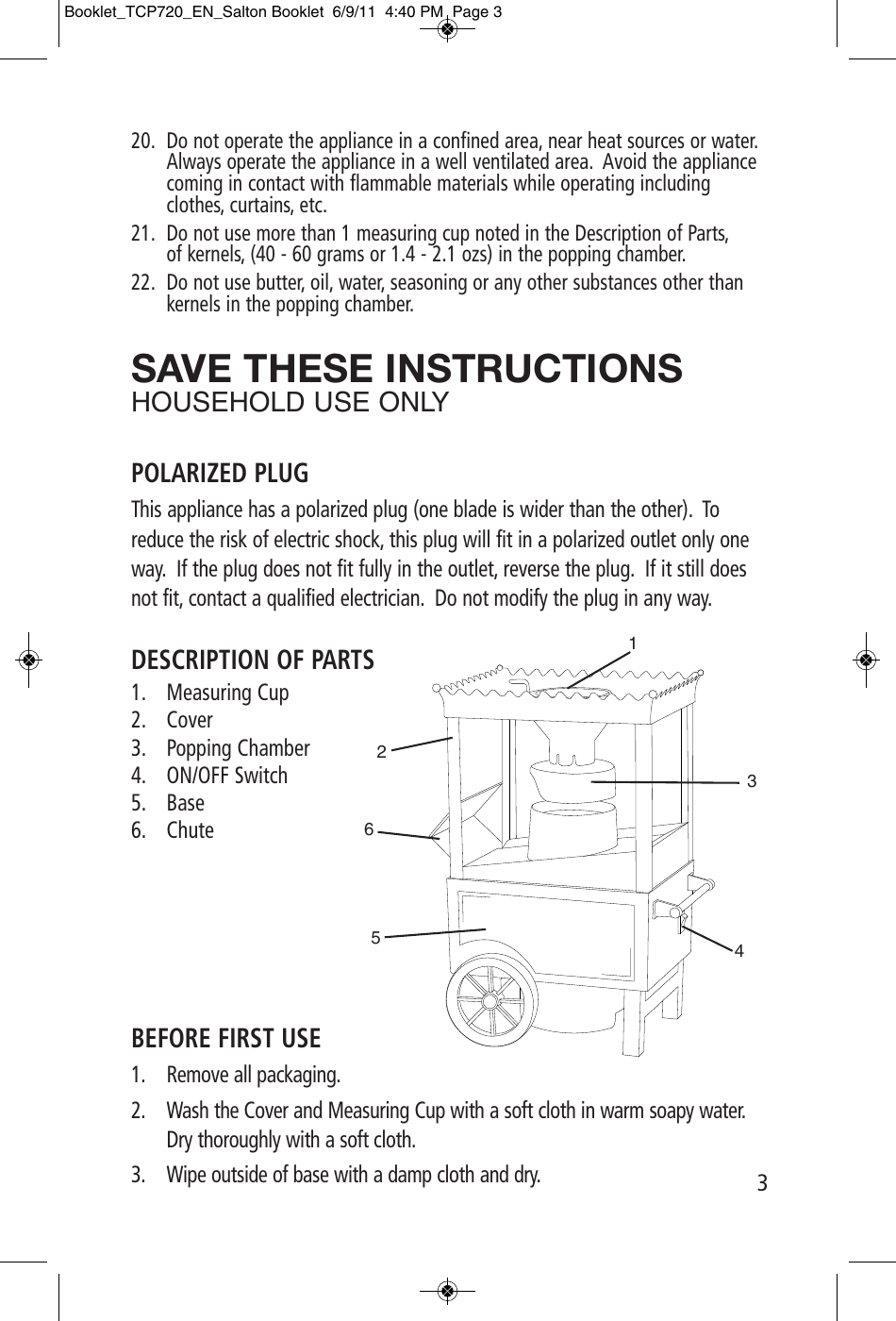 Page 3 of 6 - Toastess Toastess-Cinema-Popper-Tcp720-Users-Manual- Booklet_TCP720_EN_Salton Booklet  Toastess-cinema-popper-tcp720-users-manual