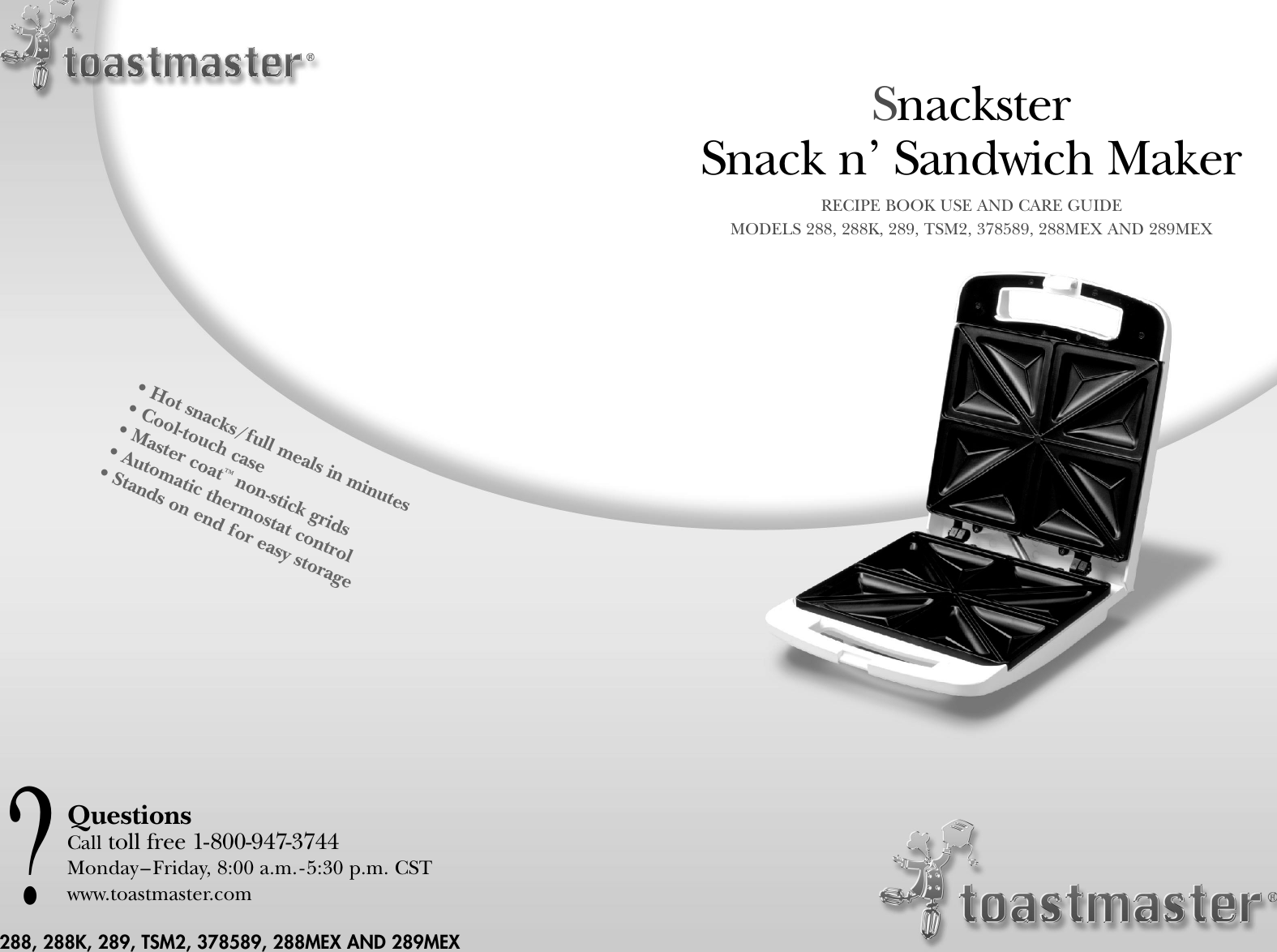 Toastmaster 288 Users Manual 288/TSM2 Snackster TL