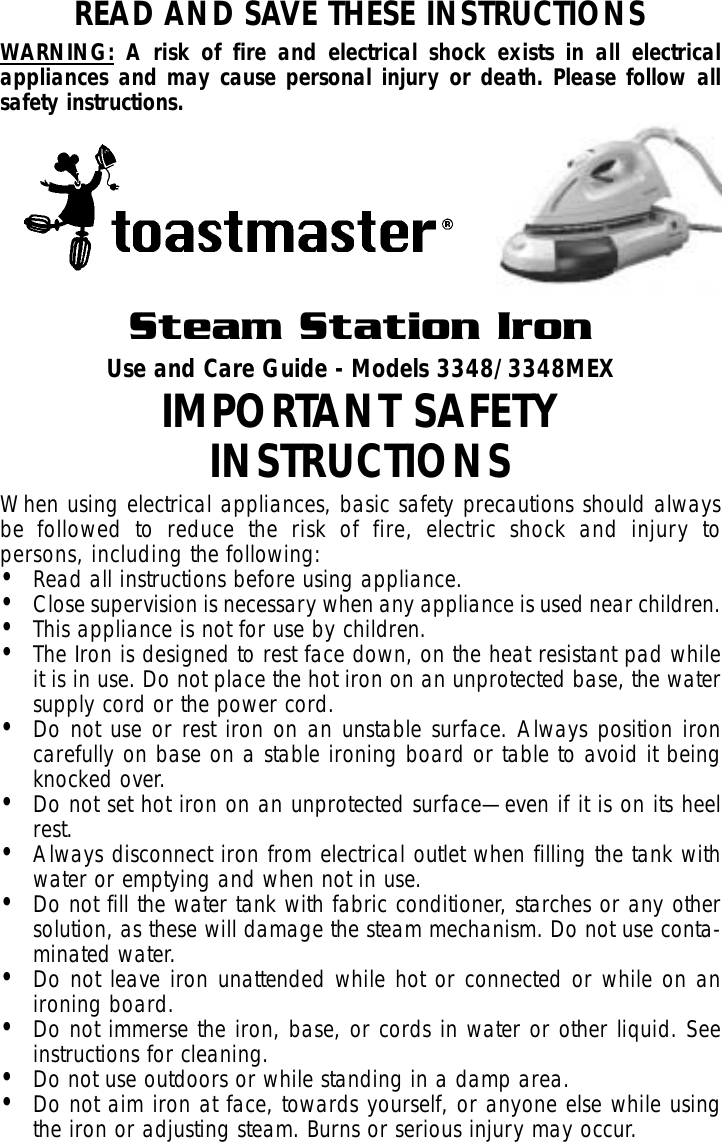 Toastmaster 3348 3348Mex Users Manual