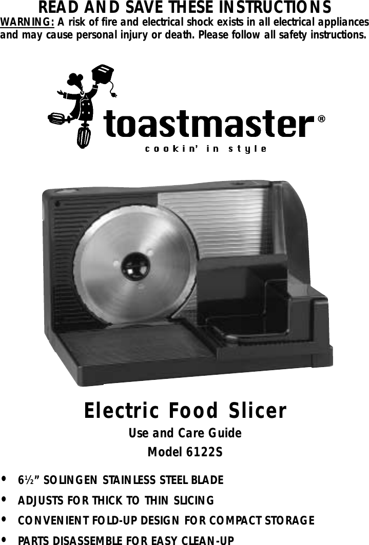 Page 1 of 9 - Toastmaster Toastmaster-6122S-Users-Manual-  Toastmaster-6122s-users-manual