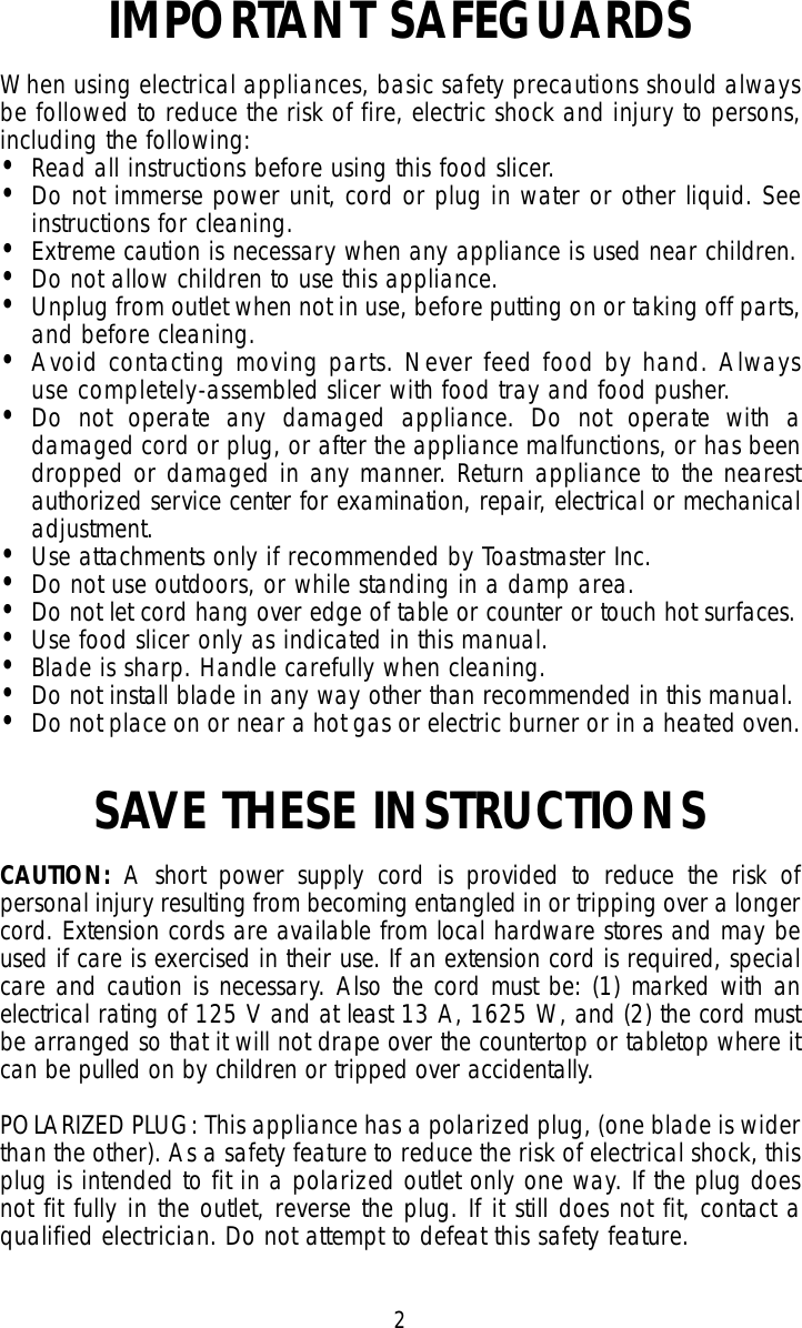 Page 2 of 9 - Toastmaster Toastmaster-6122S-Users-Manual-  Toastmaster-6122s-users-manual