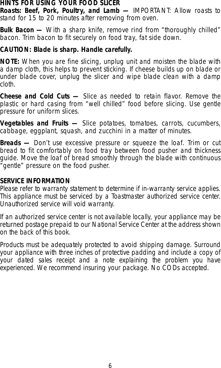 Page 6 of 9 - Toastmaster Toastmaster-6122S-Users-Manual-  Toastmaster-6122s-users-manual
