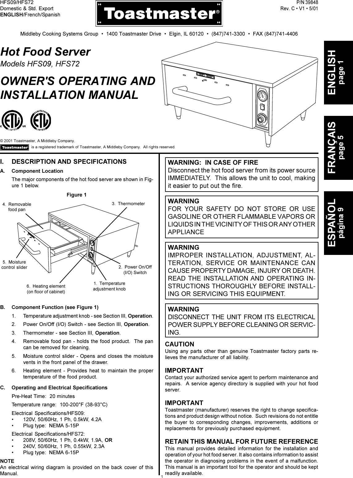 Toastmaster Hfs09 Users Manual 39848_c1_1.p65