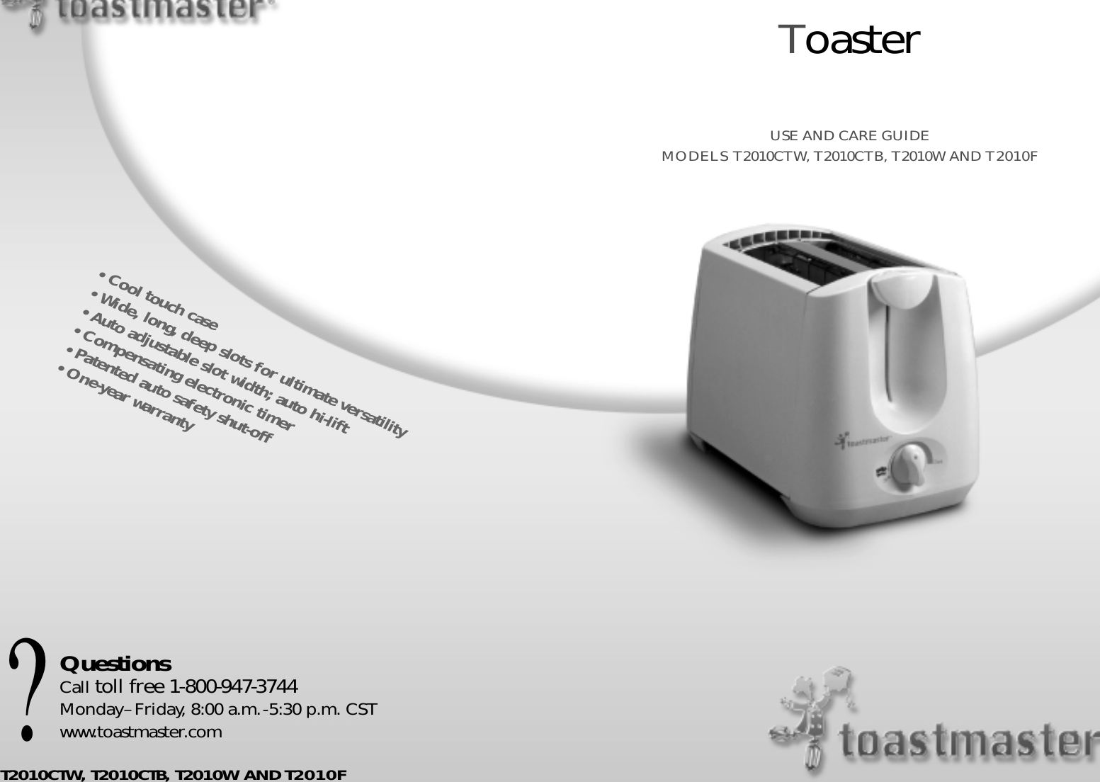 Page 1 of 9 - Toastmaster Toastmaster-T2010F-Users-Manual-  Toastmaster-t2010f-users-manual