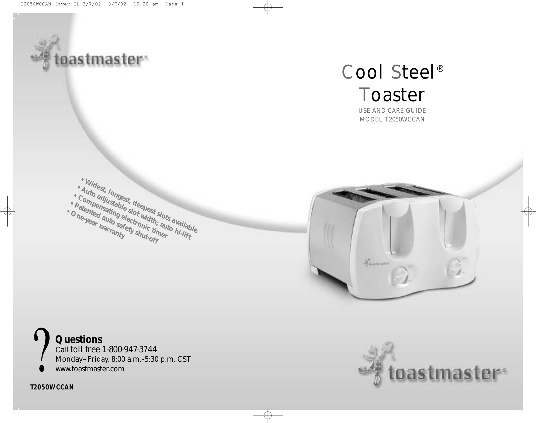 Toastmaster T2050Wccan Users Manual Toaster TL