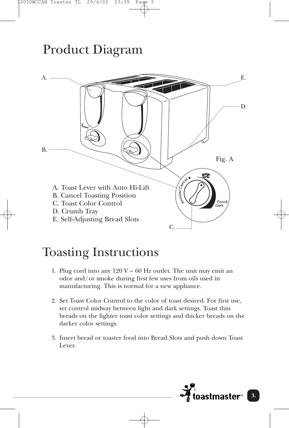 Page 4 of 9 - Toastmaster Toastmaster-T2050Wccan-Users-Manual- T2050WCCAN Toaster TL Toastmaster-t2050wccan-users-manual
