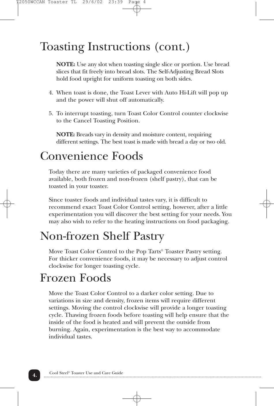 Page 5 of 9 - Toastmaster Toastmaster-T2050Wccan-Users-Manual- T2050WCCAN Toaster TL Toastmaster-t2050wccan-users-manual