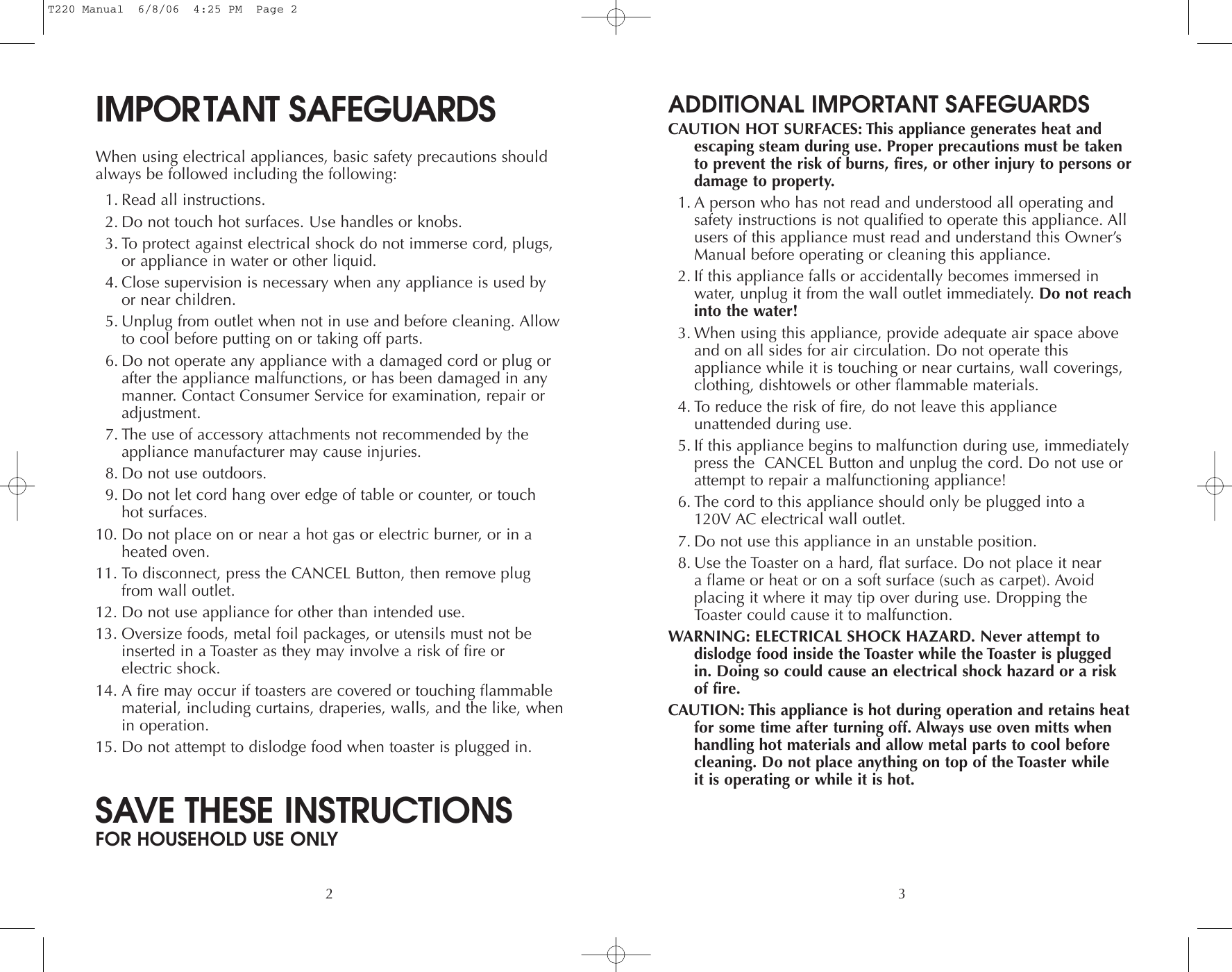 Page 2 of 12 - Toastmaster Toastmaster-T220-Users-Manual- T220 Manual  Toastmaster-t220-users-manual