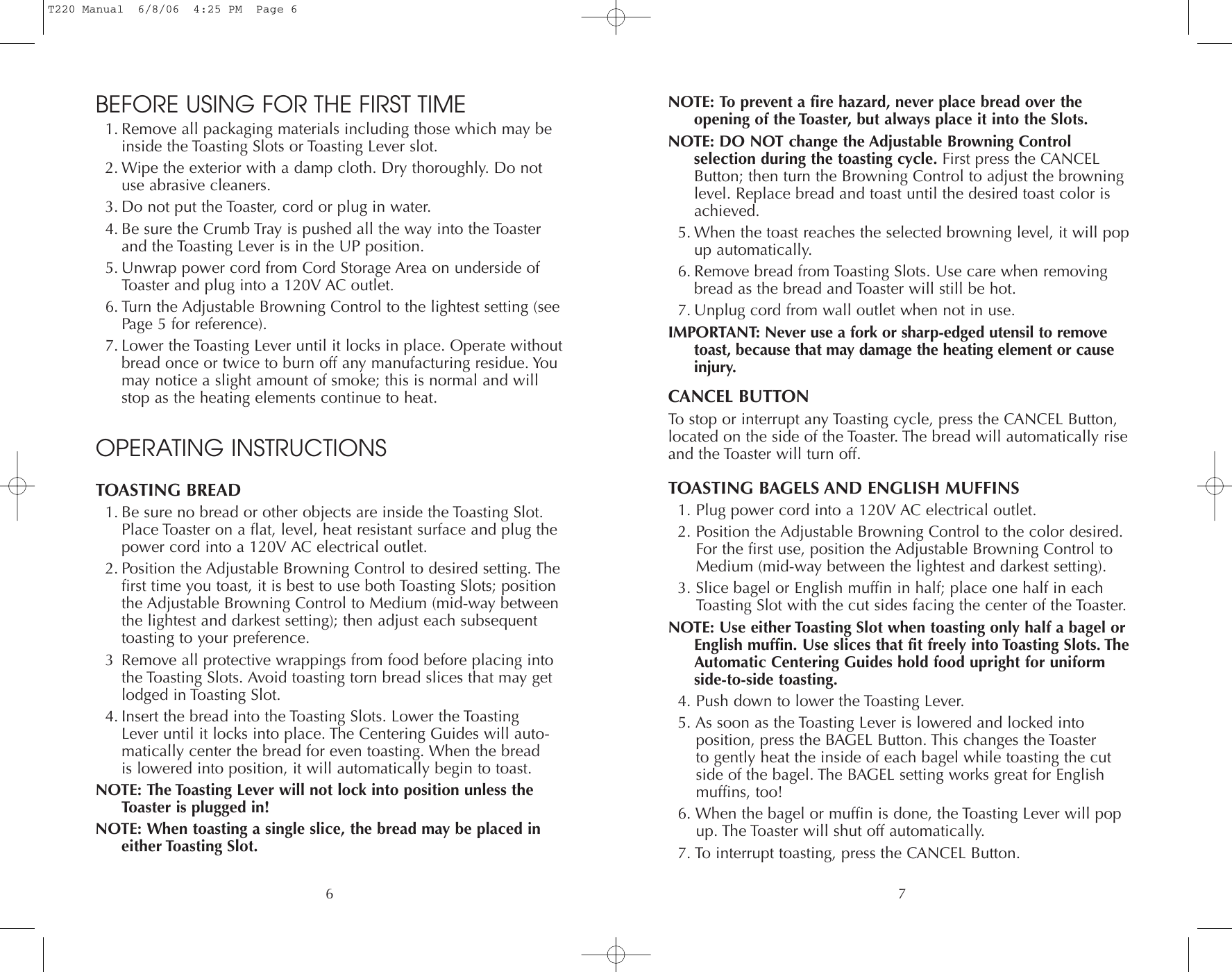 Page 6 of 12 - Toastmaster Toastmaster-T220-Users-Manual- T220 Manual  Toastmaster-t220-users-manual