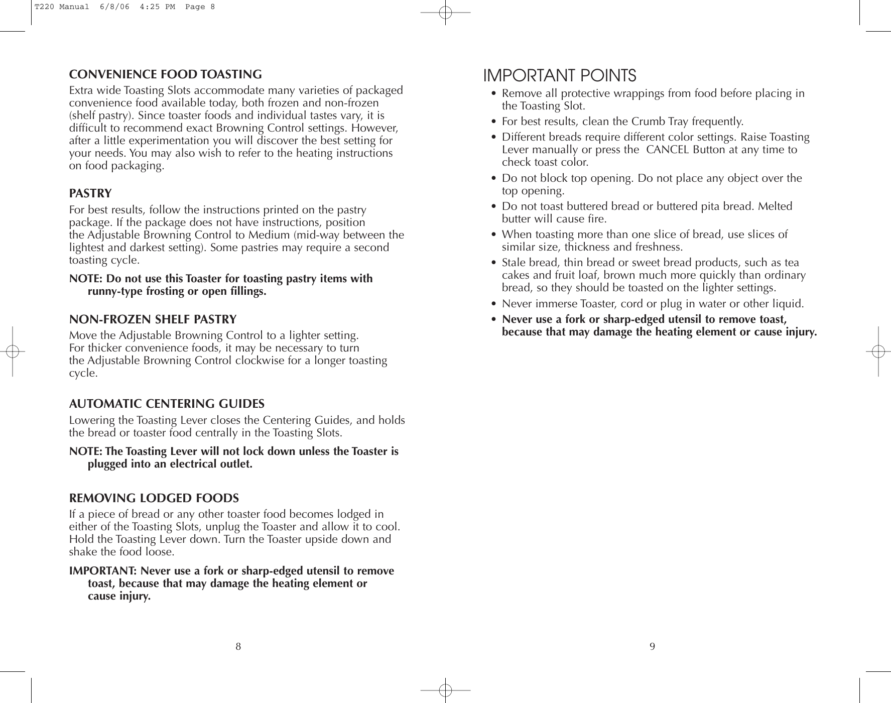 Page 9 of 12 - Toastmaster Toastmaster-T220-Users-Manual- T220 Manual  Toastmaster-t220-users-manual