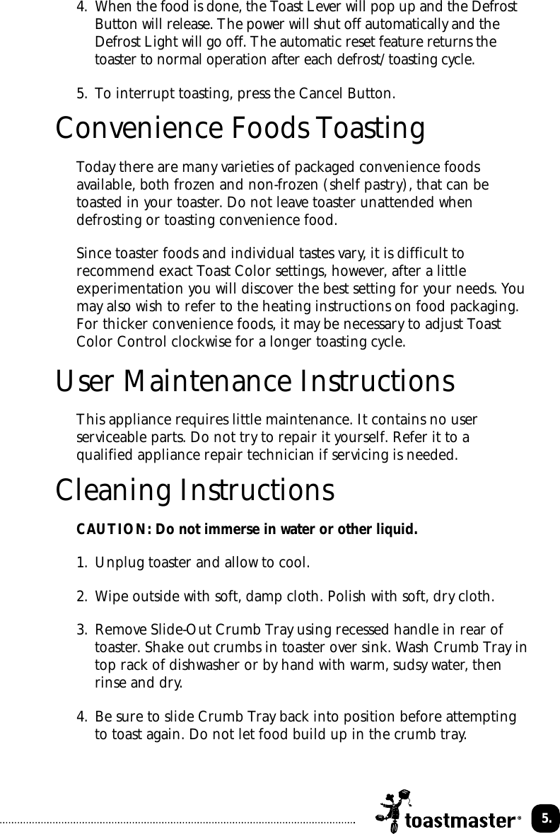 Page 6 of 9 - Toastmaster Toastmaster-T75C-Users-Manual-  Toastmaster-t75c-users-manual