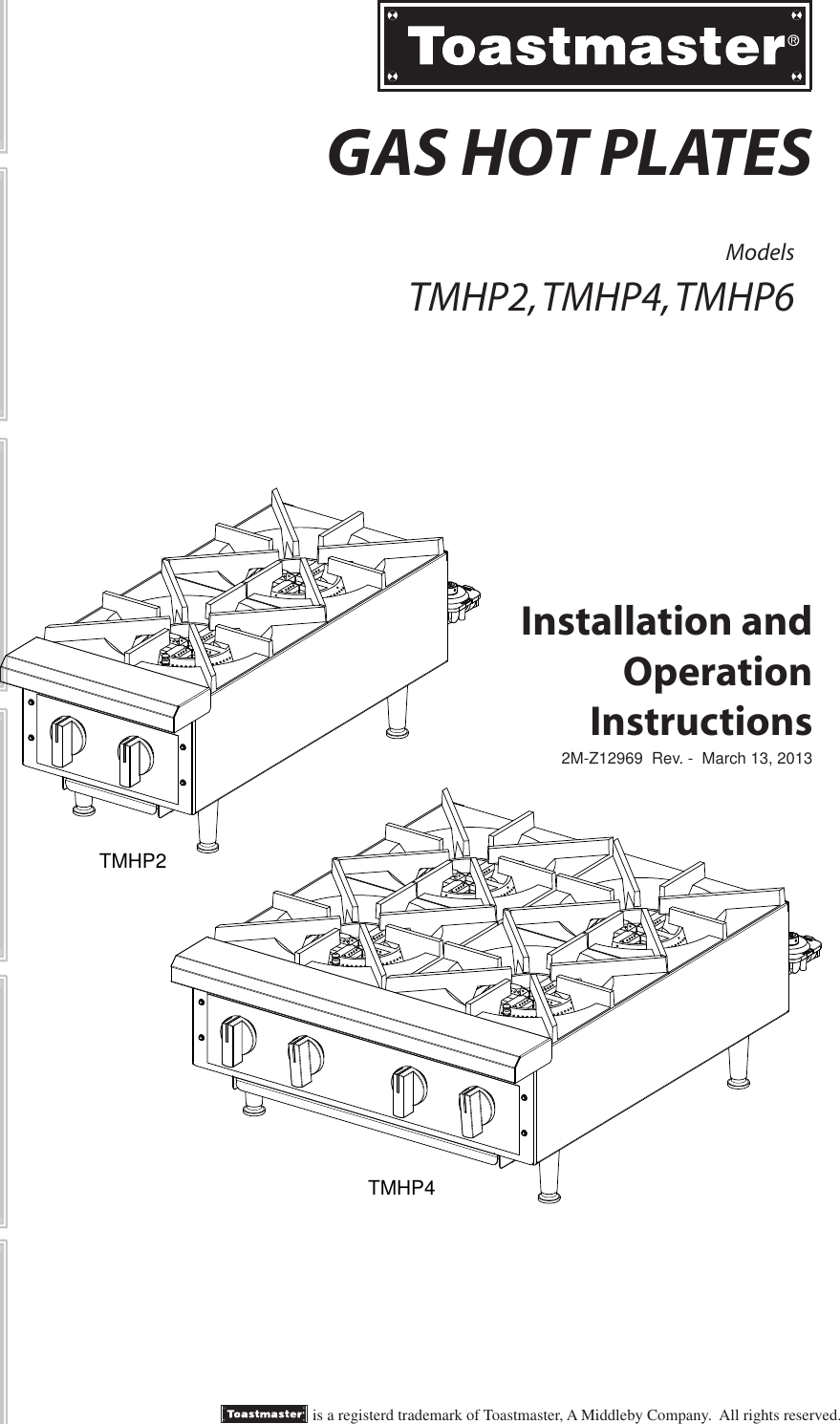 Toastmaster Thmp2 Users Manual GAS HOTPLATE,