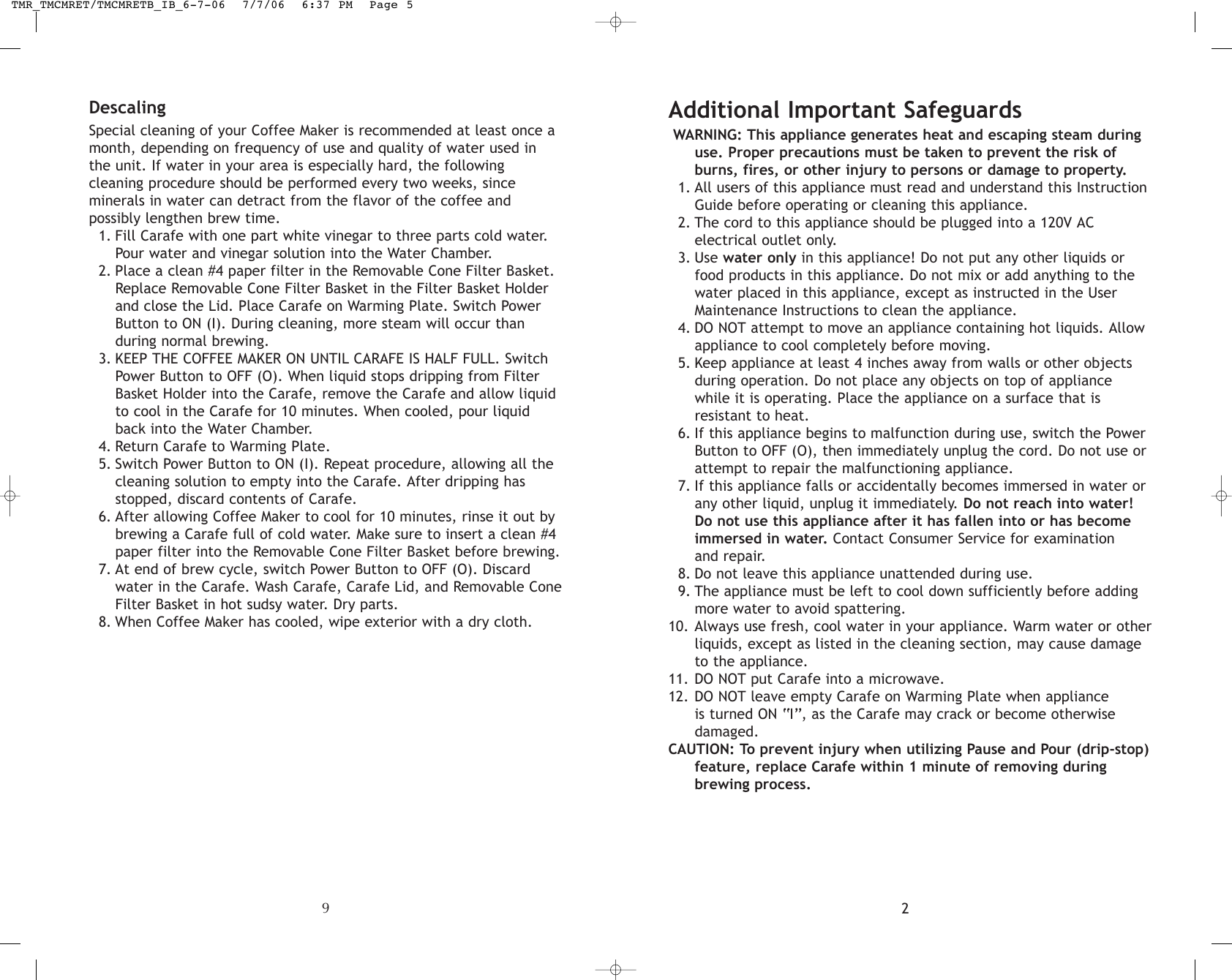 Page 10 of 12 - Toastmaster Toastmaster-Tmcmret-Users-Manual- TMR_TMCMRET/TMCMRETB_IB_6-7-06  Toastmaster-tmcmret-users-manual