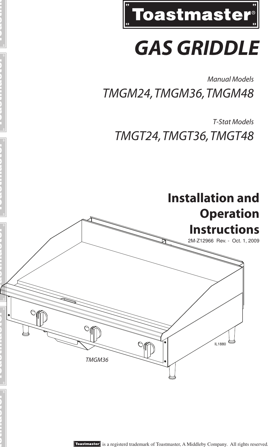 Toastmaster Tmgm24 Users Manual Gas Griddle
