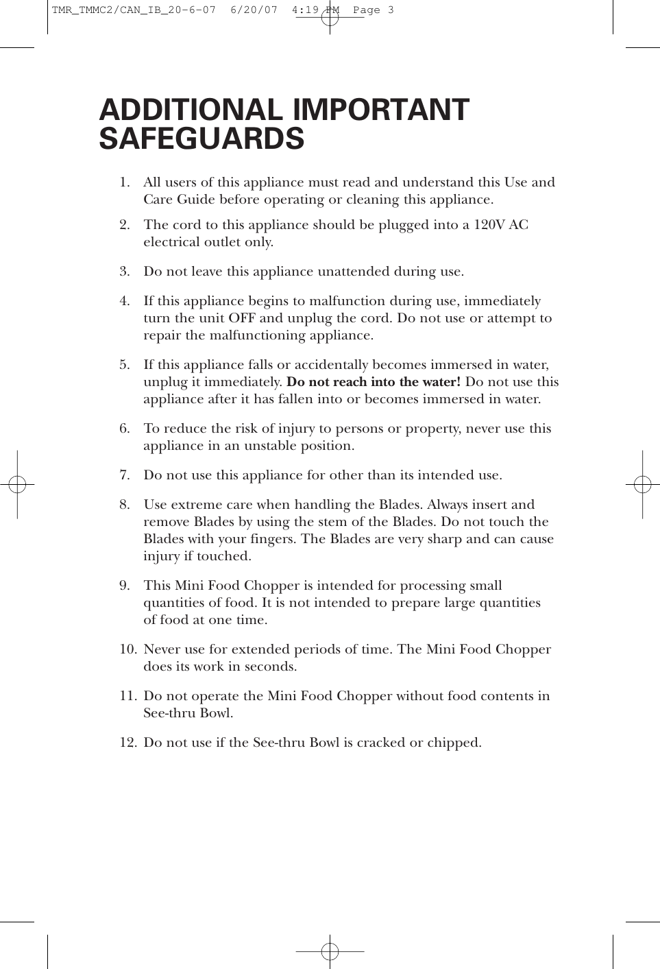 Page 3 of 9 - Toastmaster Toastmaster-Tmmc2Can-Users-Manual- TMR_TMMC2/CAN_IB_20-6-07  Toastmaster-tmmc2can-users-manual