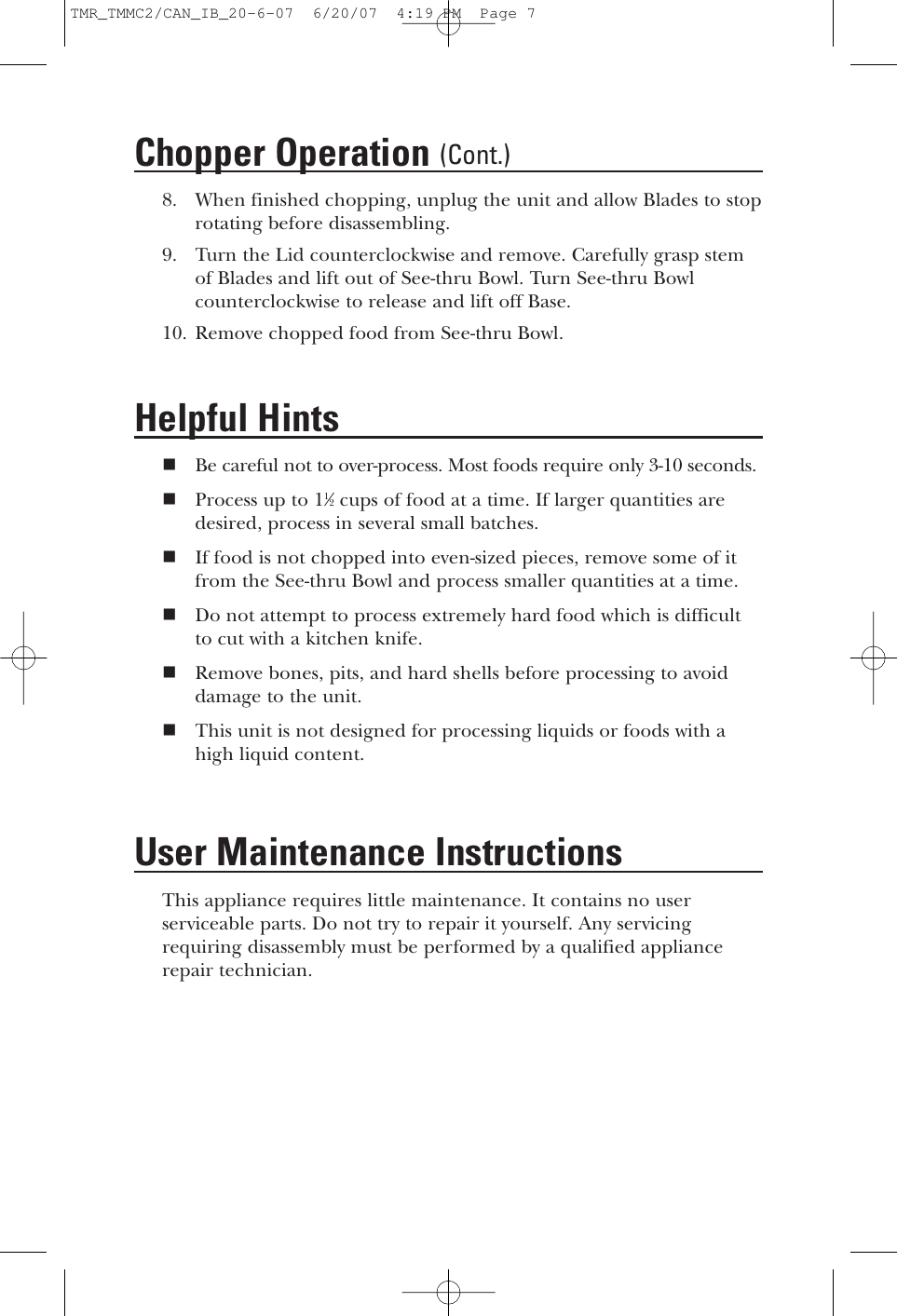 Page 7 of 9 - Toastmaster Toastmaster-Tmmc2Can-Users-Manual- TMR_TMMC2/CAN_IB_20-6-07  Toastmaster-tmmc2can-users-manual