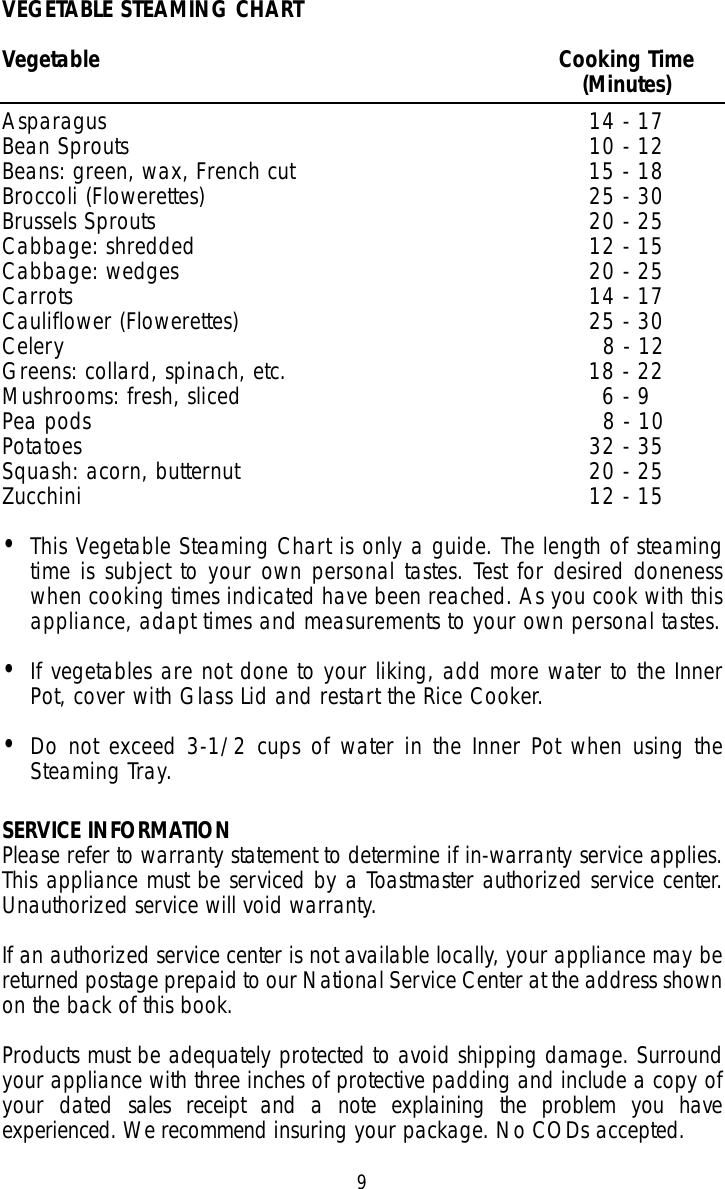 Toastmaster Trc5 Users Manual
