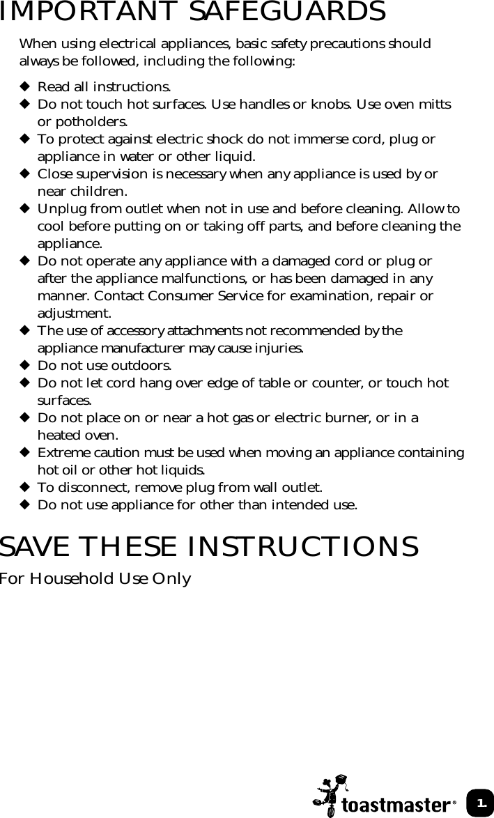 Page 2 of 9 - Toastmaster Toastmaster-Twb2Regt-Users-Manual- Toastmaster-twb2regt-users-manual
