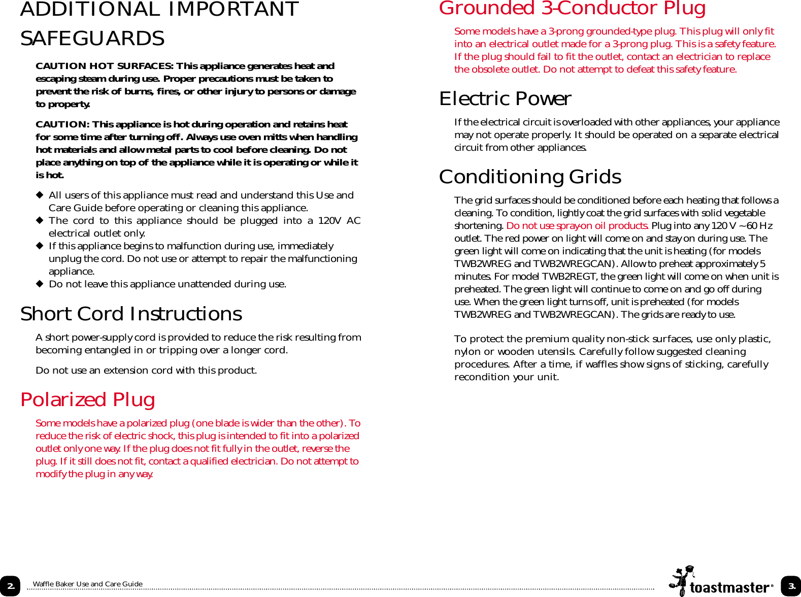 Page 3 of 9 - Toastmaster Toastmaster-Twb2Regt-Users-Manual- Toastmaster-twb2regt-users-manual