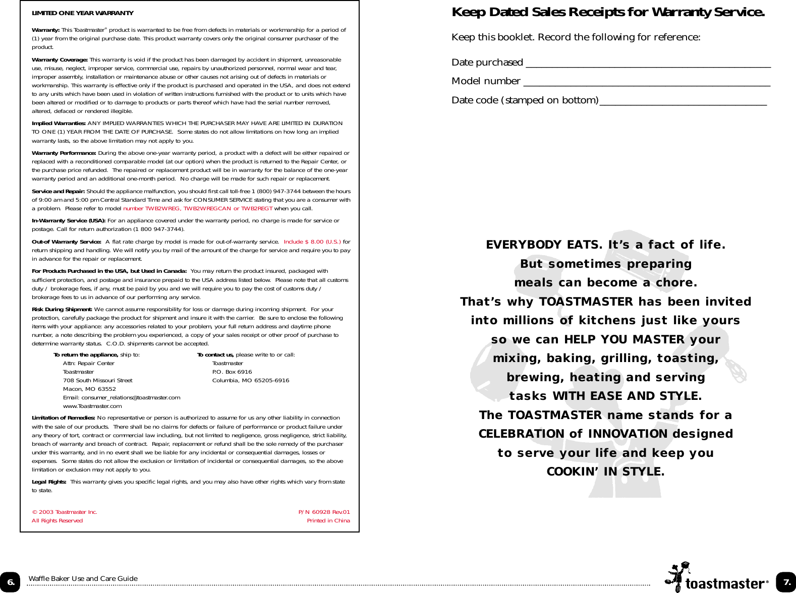 Page 7 of 9 - Toastmaster Toastmaster-Twb2Regt-Users-Manual- Toastmaster-twb2regt-users-manual