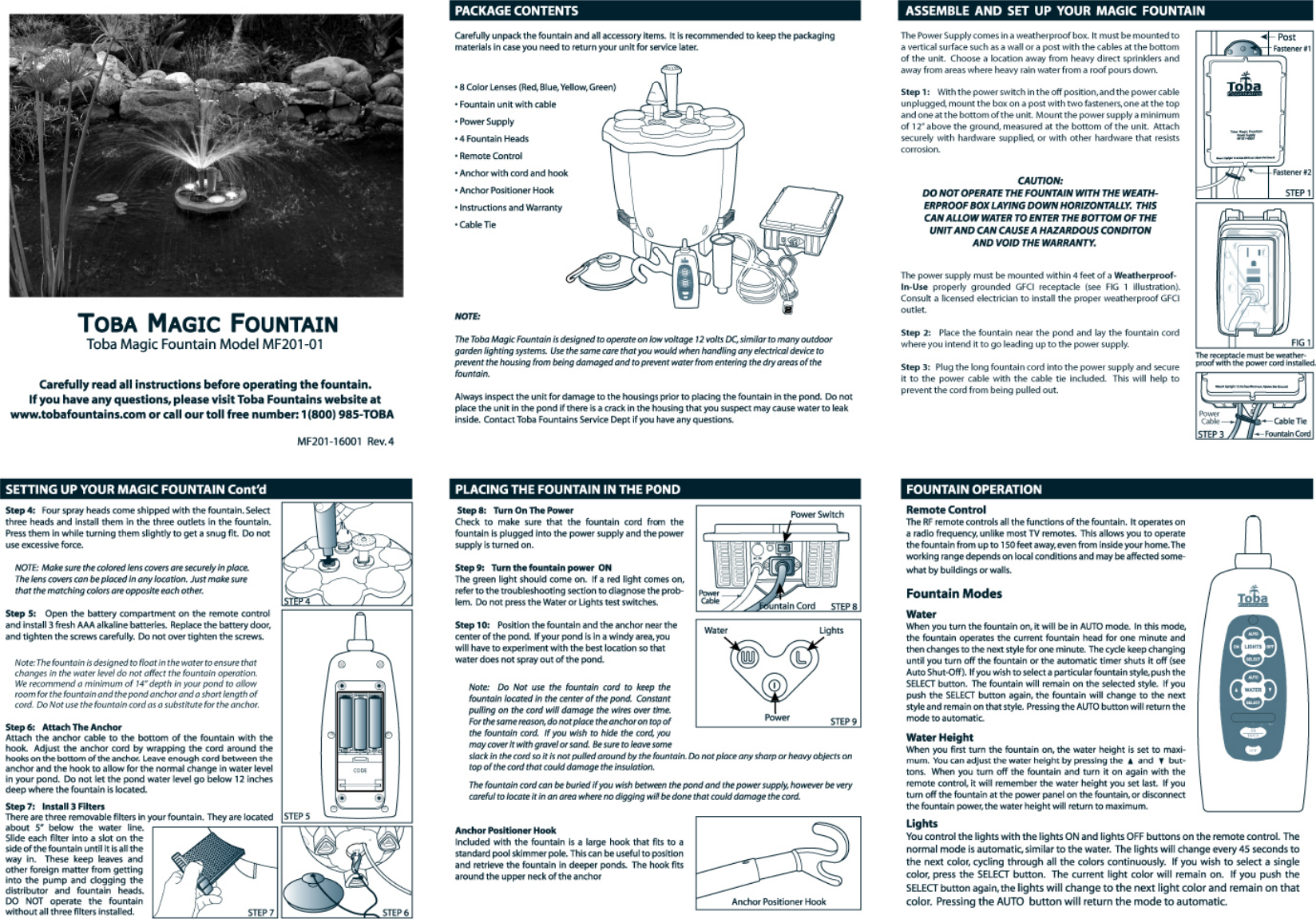 Toba Fountains MF101 Toba Magic Fountain User Manual Full page fax print