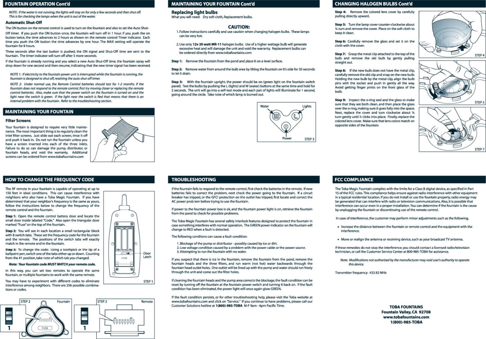 Toba Fountains MF101 Toba Magic Fountain User Manual Full page fax print