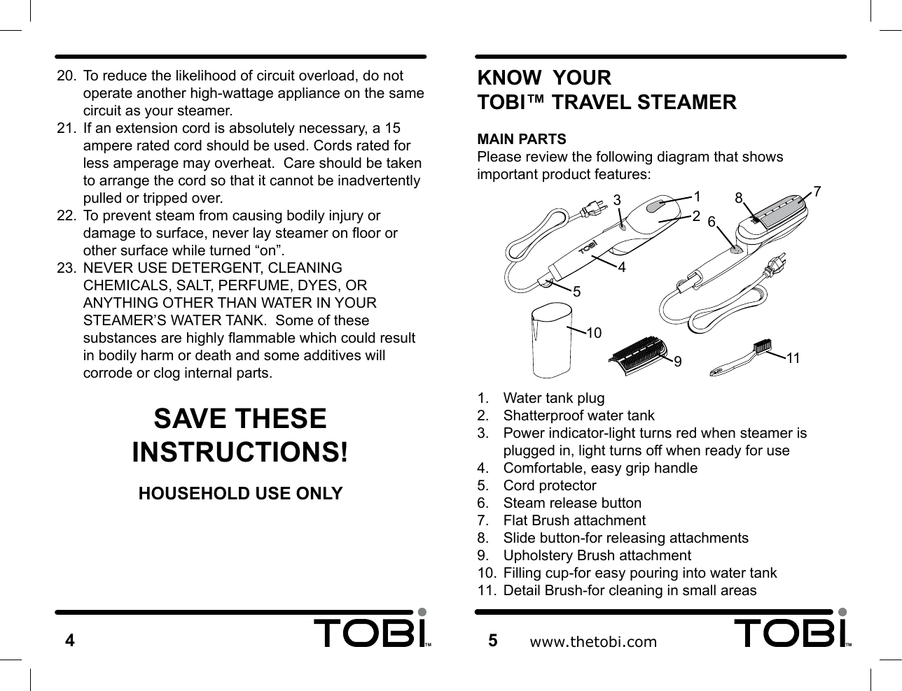 Page 4 of 10 - Tobi Tobi-Travel-Steamer-Tt081107-Users-Manual-  Tobi-travel-steamer-tt081107-users-manual