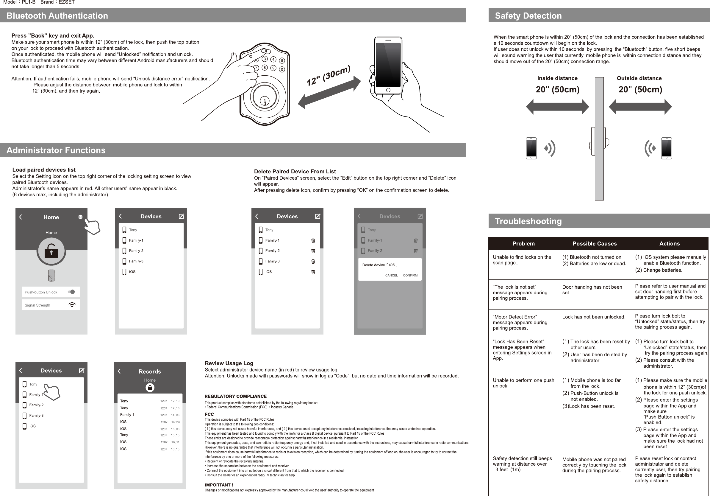 Page 2 of Tong Lung Metal Industry PL1-B Electronic BLE Deadbolt User Manual 