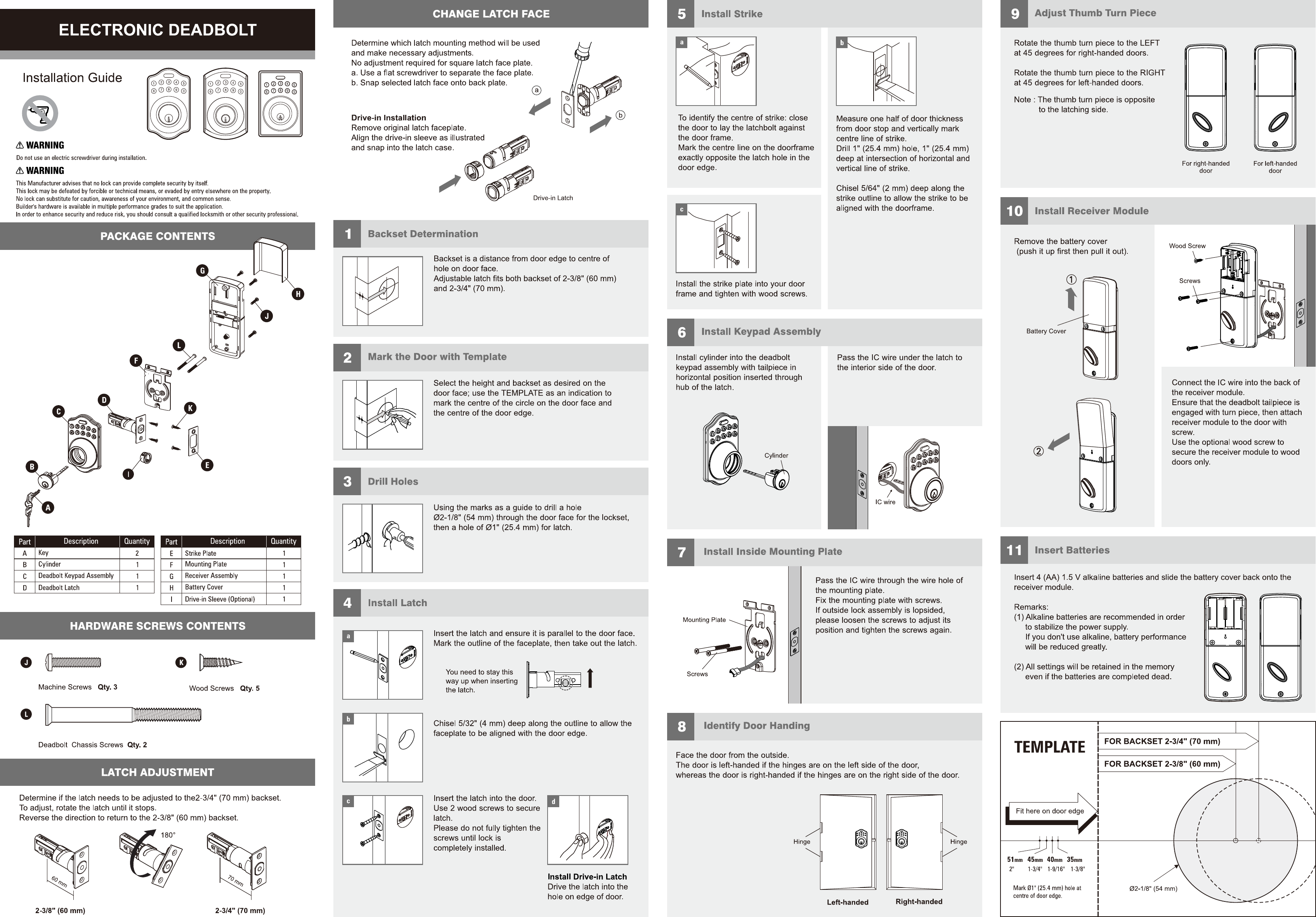 Page 3 of Tong Lung Metal Industry PL1-B Electronic BLE Deadbolt User Manual 