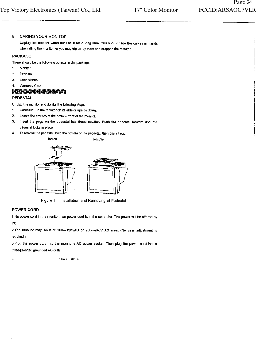   Page 24 Top Victory Electronics (Taiwan) Co., Ltd. 17&quot; Color Monitor FCCID:ARSAOC7VLR    