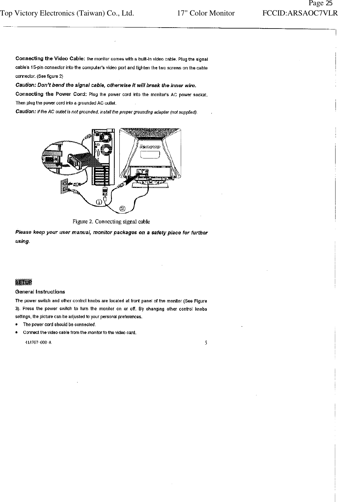   Page 25 Top Victory Electronics (Taiwan) Co., Ltd. 17&quot; Color Monitor FCCID:ARSAOC7VLR   