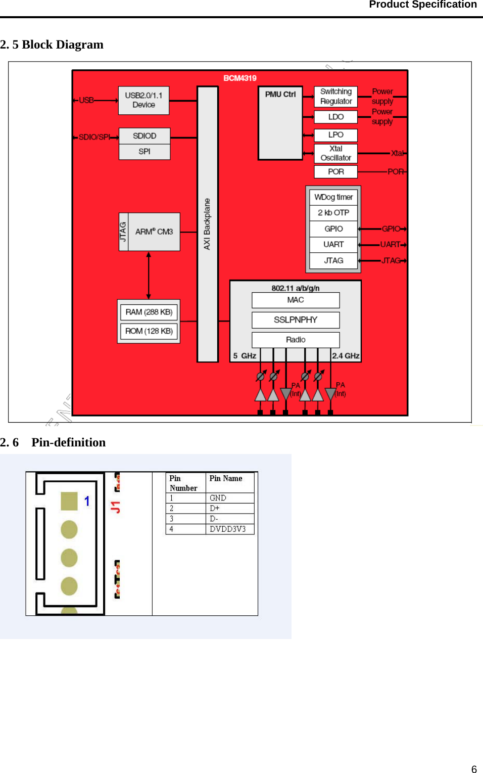                                           Product Specification                                               62. 5 Block Diagram  2. 6  Pin-definition  