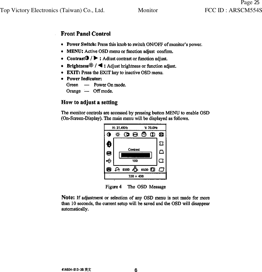   Page 25 Top Victory Electronics (Taiwan) Co., Ltd. Monitor FCC ID : ARSCM554S    