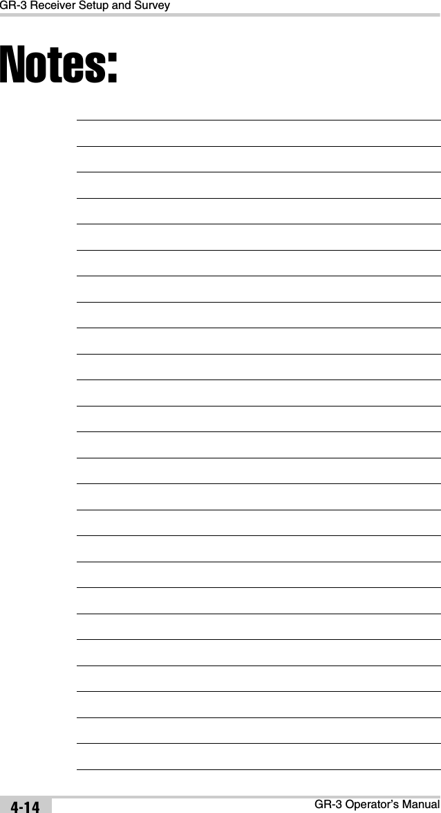 GR-3 Receiver Setup and SurveyGR-3 Operator’s ManualNotes:4-14