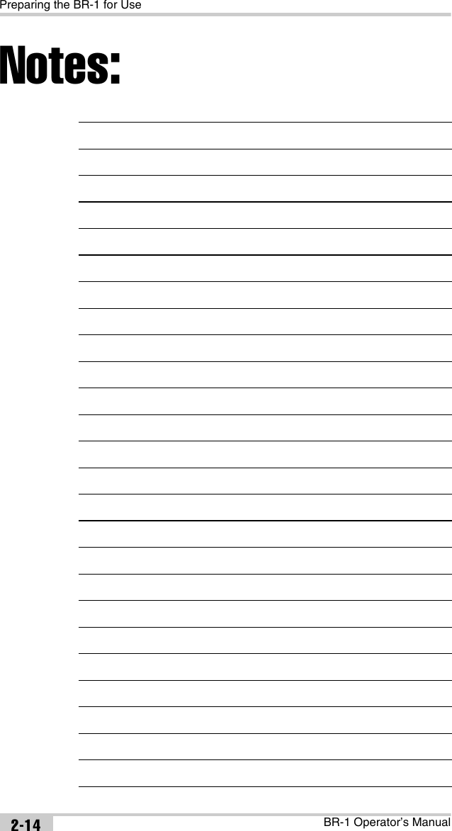 Preparing the BR-1 for UseBR-1 Operator’s ManualNotes:2-14