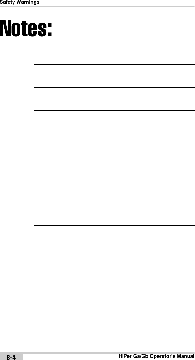 Safety WarningsHiPer Ga/Gb Operator’s ManualNotes:B-4