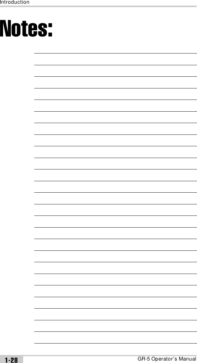 IntroductionGR-5 Operator’s ManualNotes:1-28